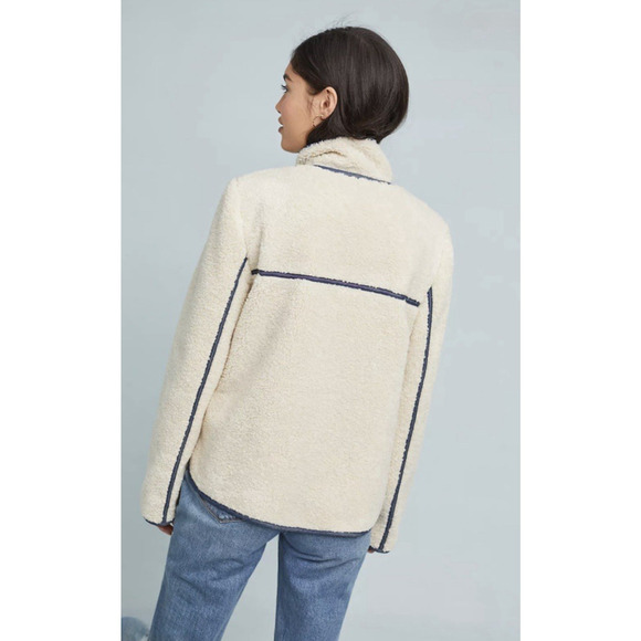 Anthropologie Piped Sherpa‎ Jacket Size XS Cream Cozy Warm Pockets Fall Winter - Picture 10 of 16